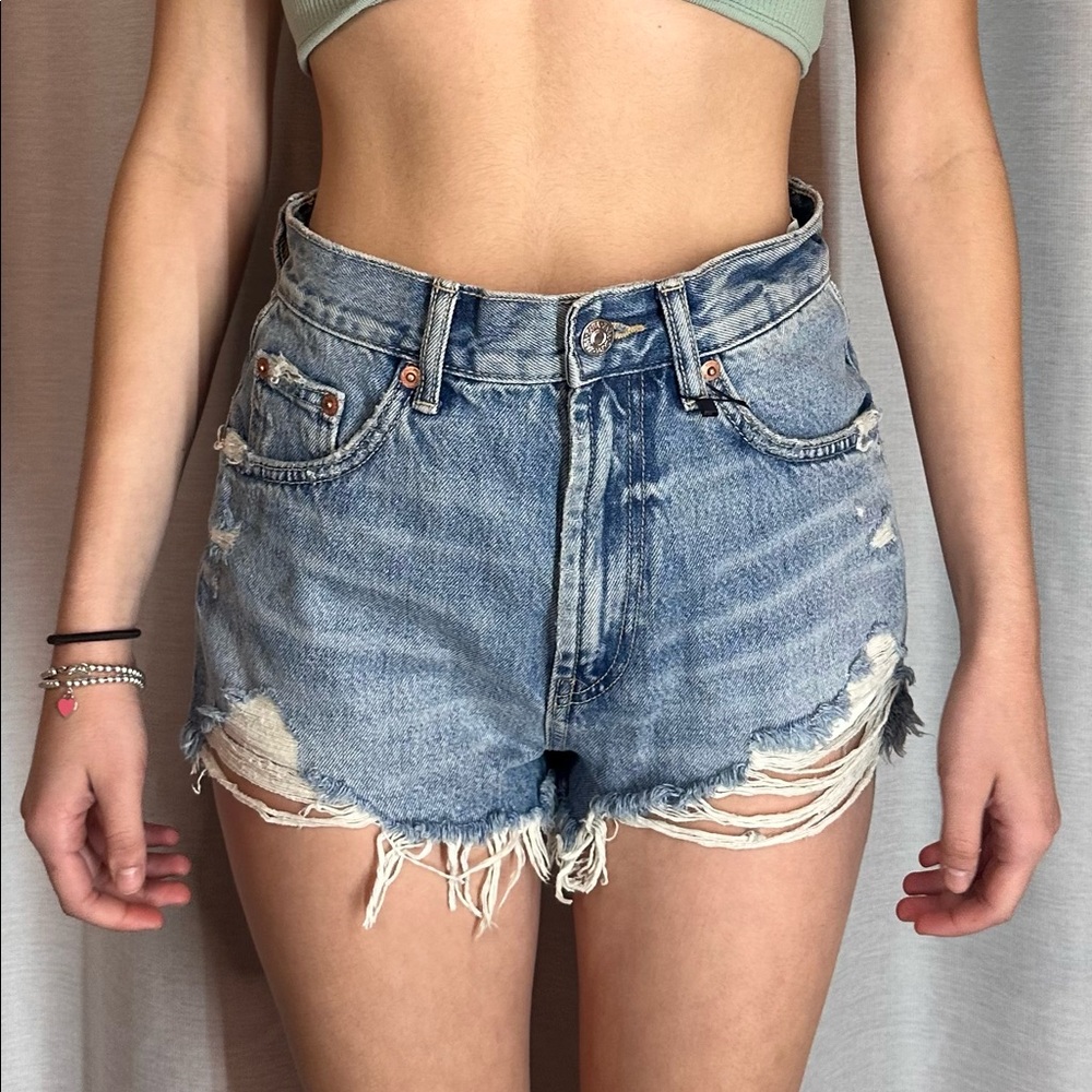 zara high rise denim shorts
